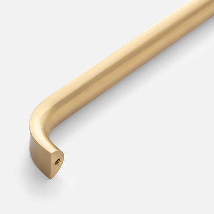 Angled view of the Cascade appliance pull showcasing its curved end on a white background